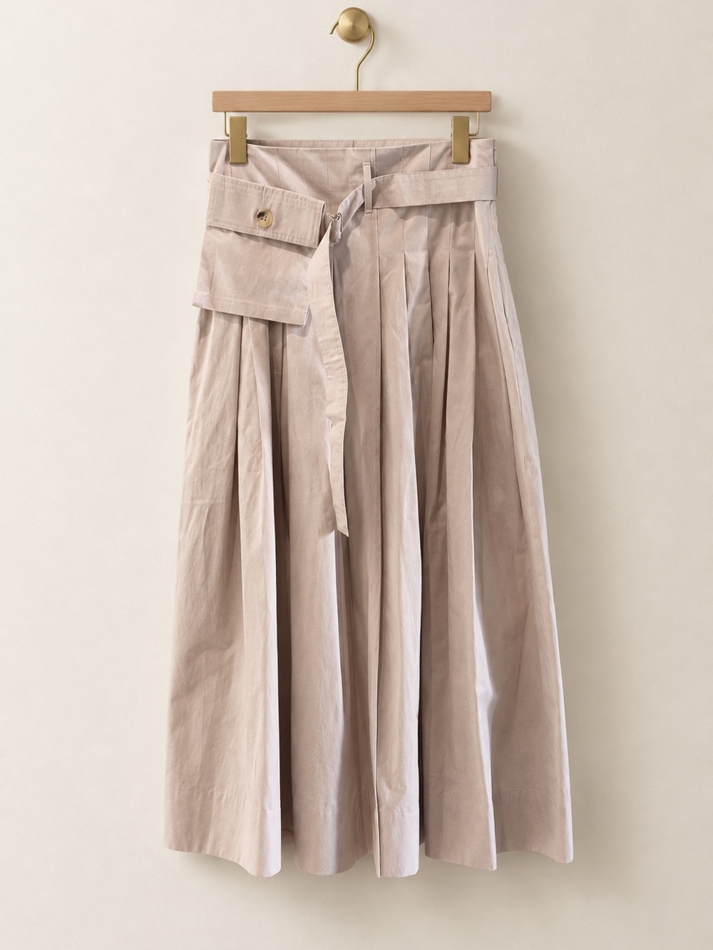 Sea New York Beige Pleated Maxi Skirt with Belted Pocket